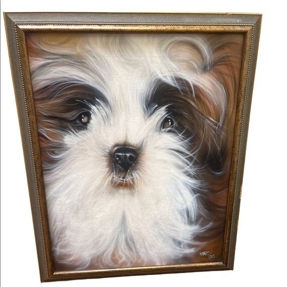 1996 Painting Schizu animal dog Signed canvas painting - Picture 3 of 8